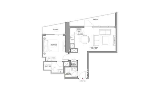 Apartment floor plan, 1 bedroom in The Horizon No. 11008 (2D)